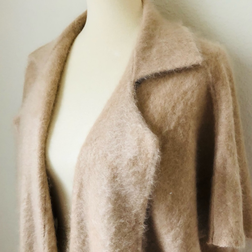 🆓 Shipping 100% Cashmere Open Front Long Coatigan- Oversized Camel Beige Wrap - Picture 6 of 11